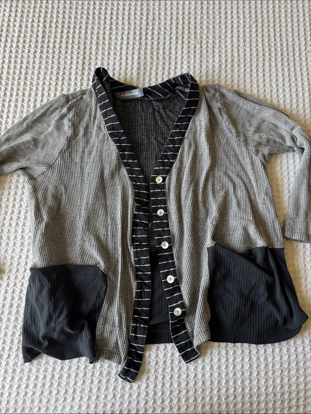 Alembika Black & Gray Striped Trim Cardigan